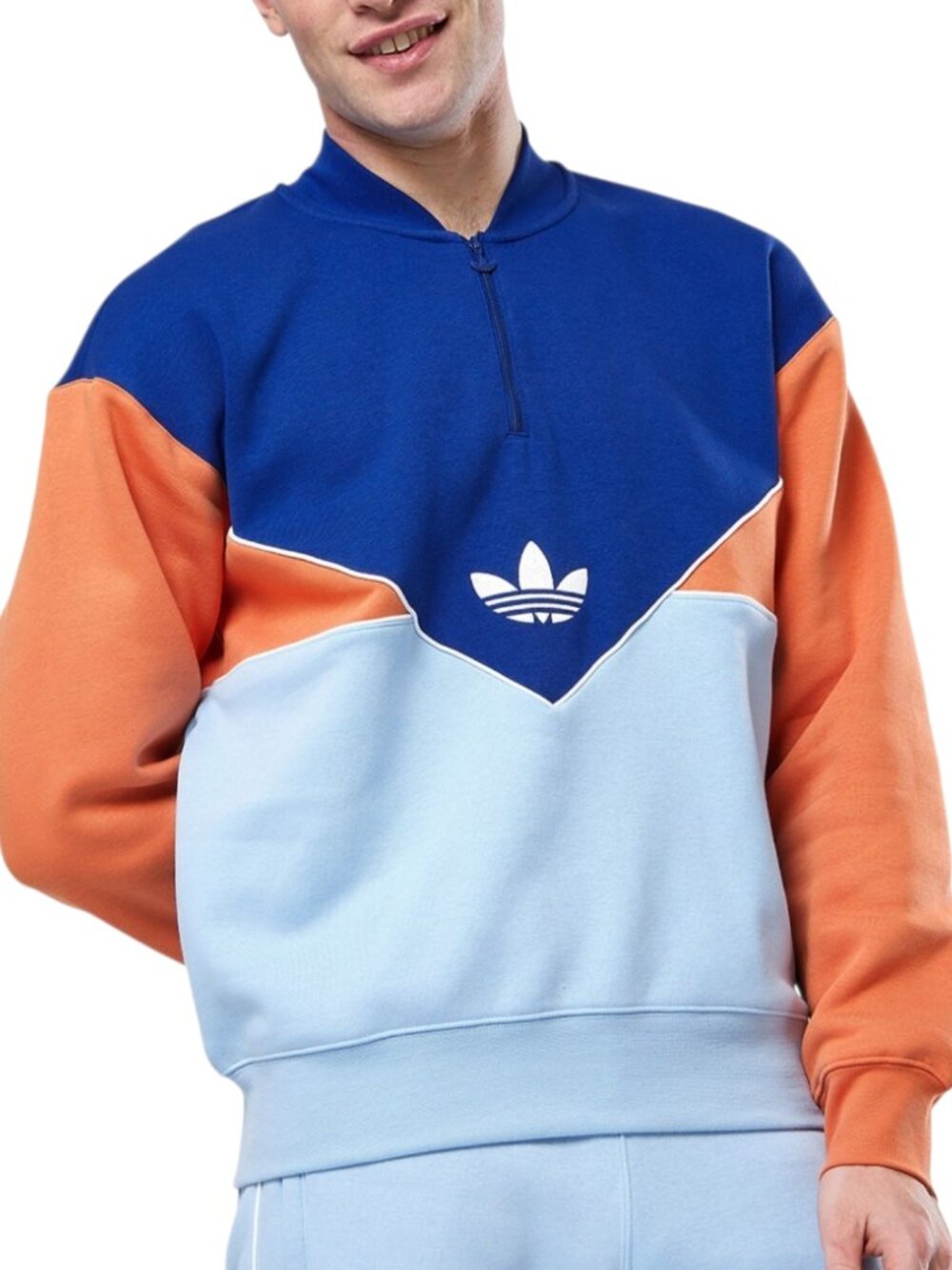 ADIDAS Men's Sweatshirt Blue Orange Color Block Quarter Zip MEDIUM